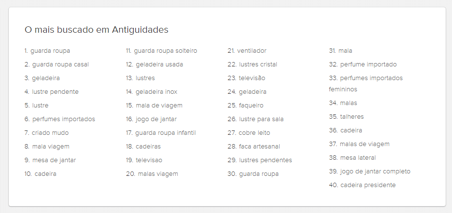 40 produtos mais vendidos na categoria antiguidades