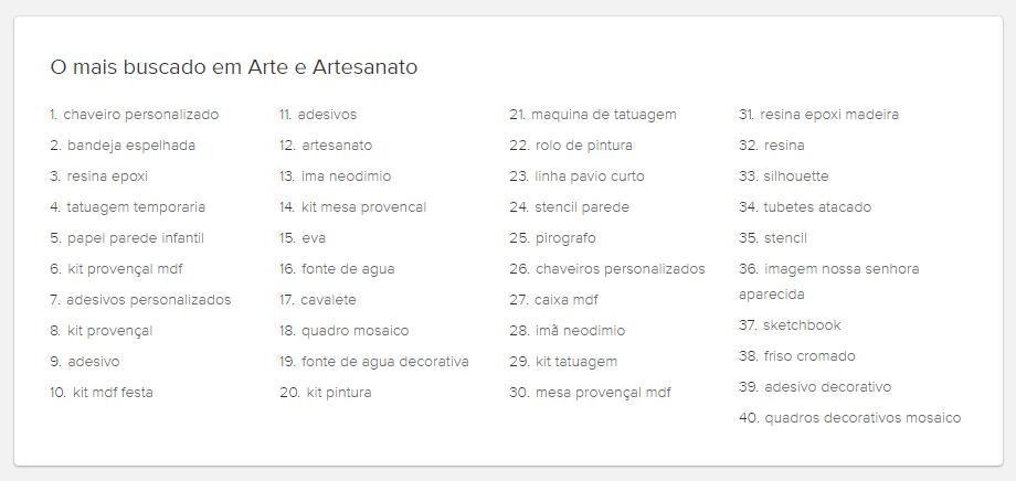 40 produtos mais vendidos na categoria arte e artesanato