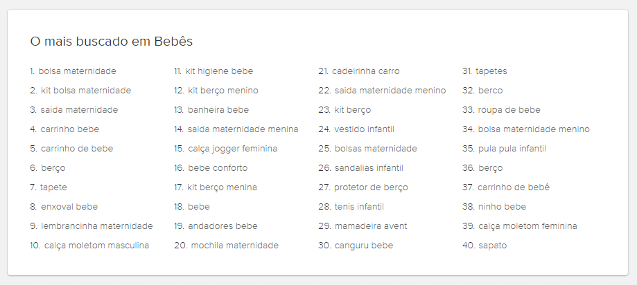 40 produtos mais vendidos na categoria bebes