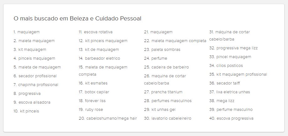 40 produtos mais vendidos na categoria beleza e cuidado pessoal