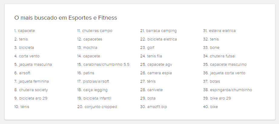 40 produtos mais vendidos na categoria esporte