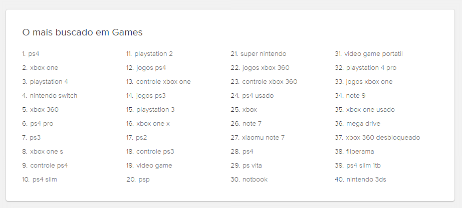 40 produtos mais vendidos na categoria games