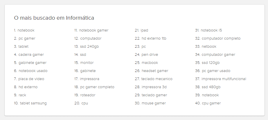 40 produtos mais vendidos na categoria informatica