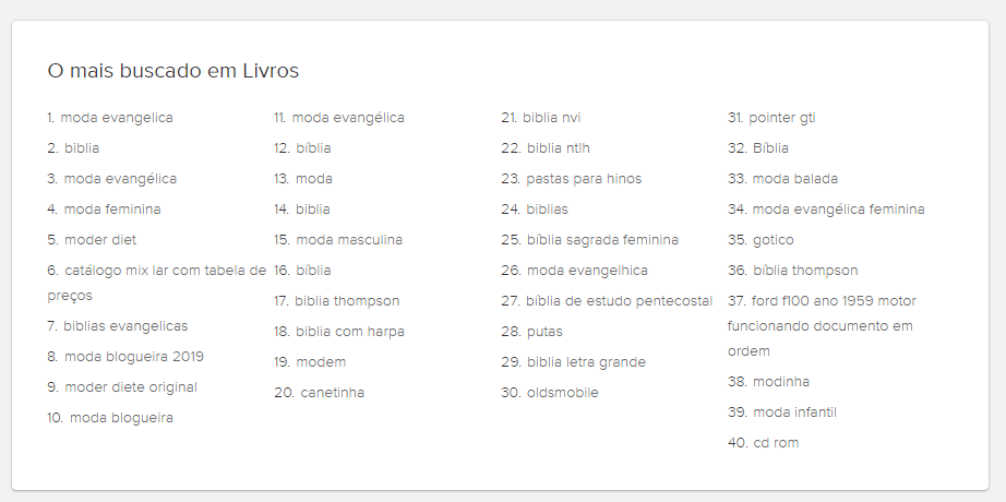 40 produtos mais vendidos na categoria livros