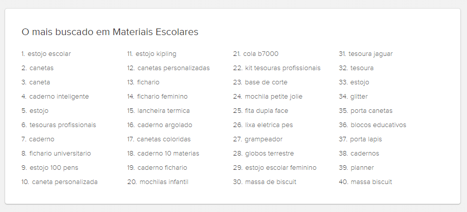 40 produtos mais vendidos na categoria material escolar