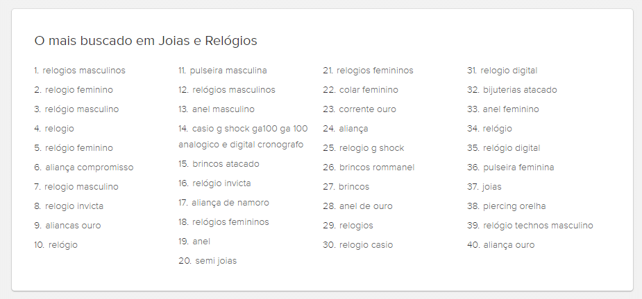 40 produtos mais vendidos na categoria joia e relogio
