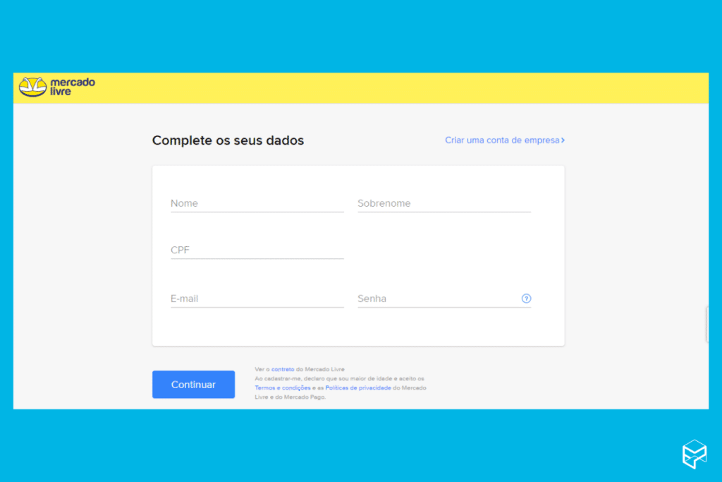 Dados pessoais - crie uma conta