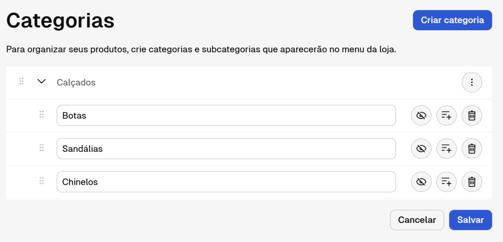como adicionar categorias na Nuvemshop