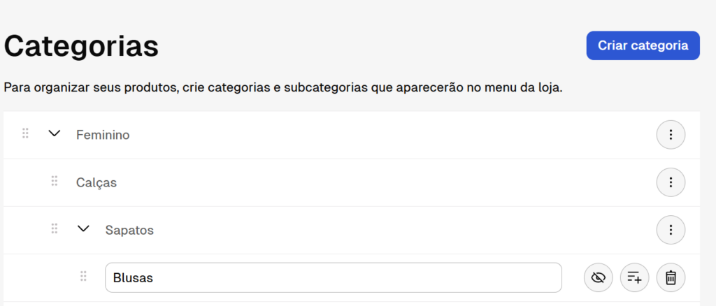 como adicionar categorias na Nuvemshop