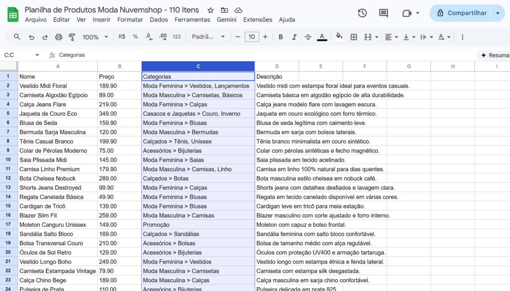 como adicionar categorias na Nuvemshop